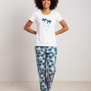 Palmiye Desenli Bayan Pijama Takımı