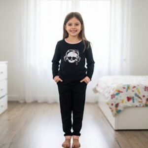 Kız Çocuk Siyah İskelet Desenli Pijama Takım