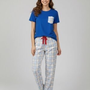 Bayan Mavi Kareli Pijama Takımı