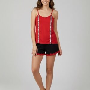 Bayan Kırmızı Siyah Şortlu Pijama Takımı