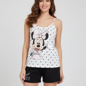Bayan Disney Beyaz Siyah Şortlu Pijama Takımı