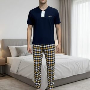 Erkek Siyah Kareli Pijama Takım