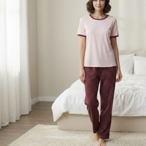 Bayan Pembe Bordo Pijama Takım