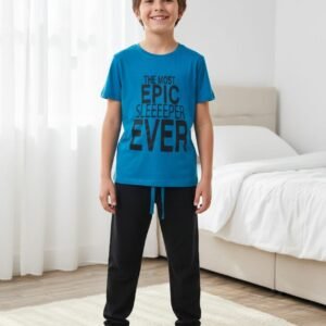 Erkek Çocuk Mavi Siyah Pijama Takım